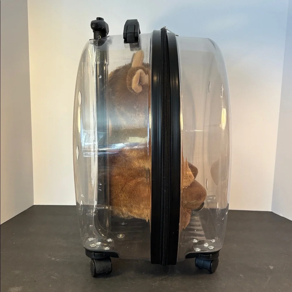 Clear Hard Shell Rolling Pet Carrier 15” Cat Dog Travel Bubble Luggage